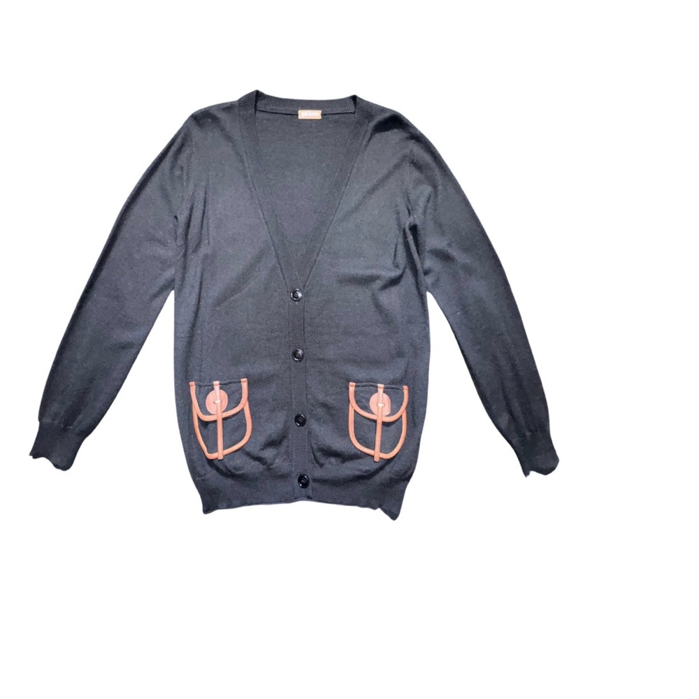 Galliano Black Cardigan with Leather Accents